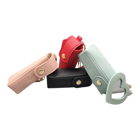 Leather Lipstick Keychain Holder | Travel Lip Balm Case | Compact Stylish | Pink - Picture 14 of 15